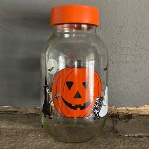 Vintage Carlton Halloween 3 Liter Painted Jar Decor Storage Pumpkin Ghost Witch